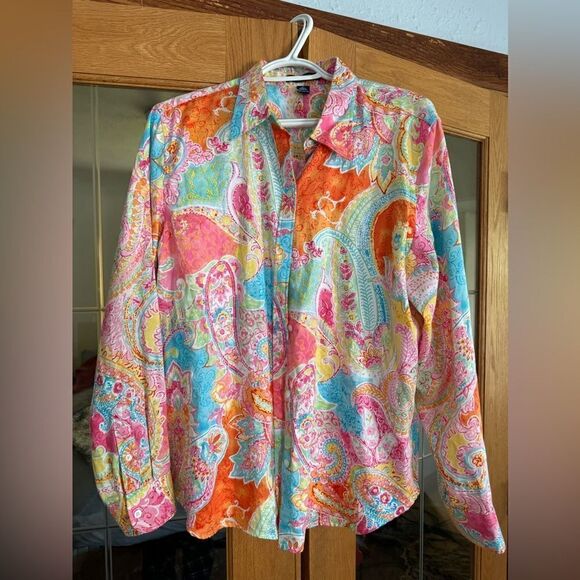 Chaps Tops - Chaps Paisley Print Multicolored Button Down Top Shirt Women's sz XL